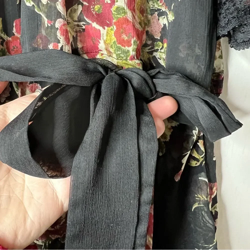 Xhilaration Black Sheer Floral Tunic Dress - Picture 6 of 6